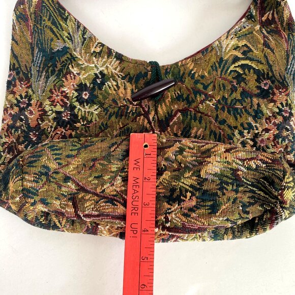 Handmade Tapestry Fabric Shoulder Knot Bag With Bow Tie Strap Toggle Closure - Picture 9 of 9